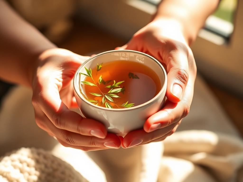 Two people in warm conversation over herbal tea, symbolising ongoing Ayurvedic support