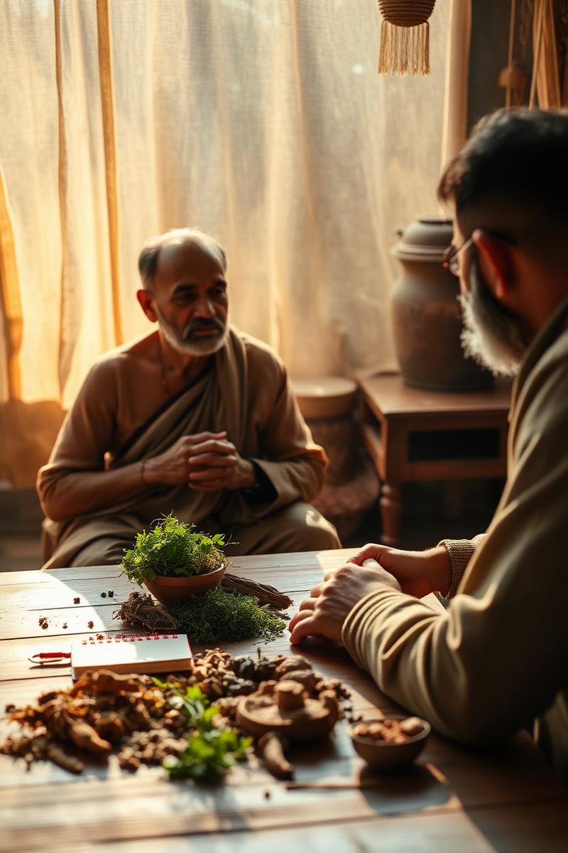 A practitioner's hand taking a gentle pulse reading during an Ayurvedic consultation